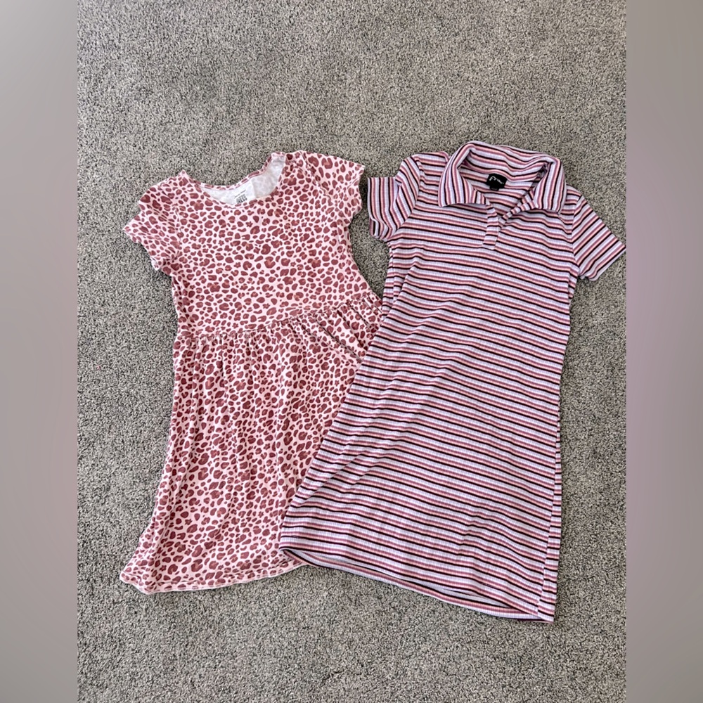 Girls dress bundle cheetah print ribbed collar dress